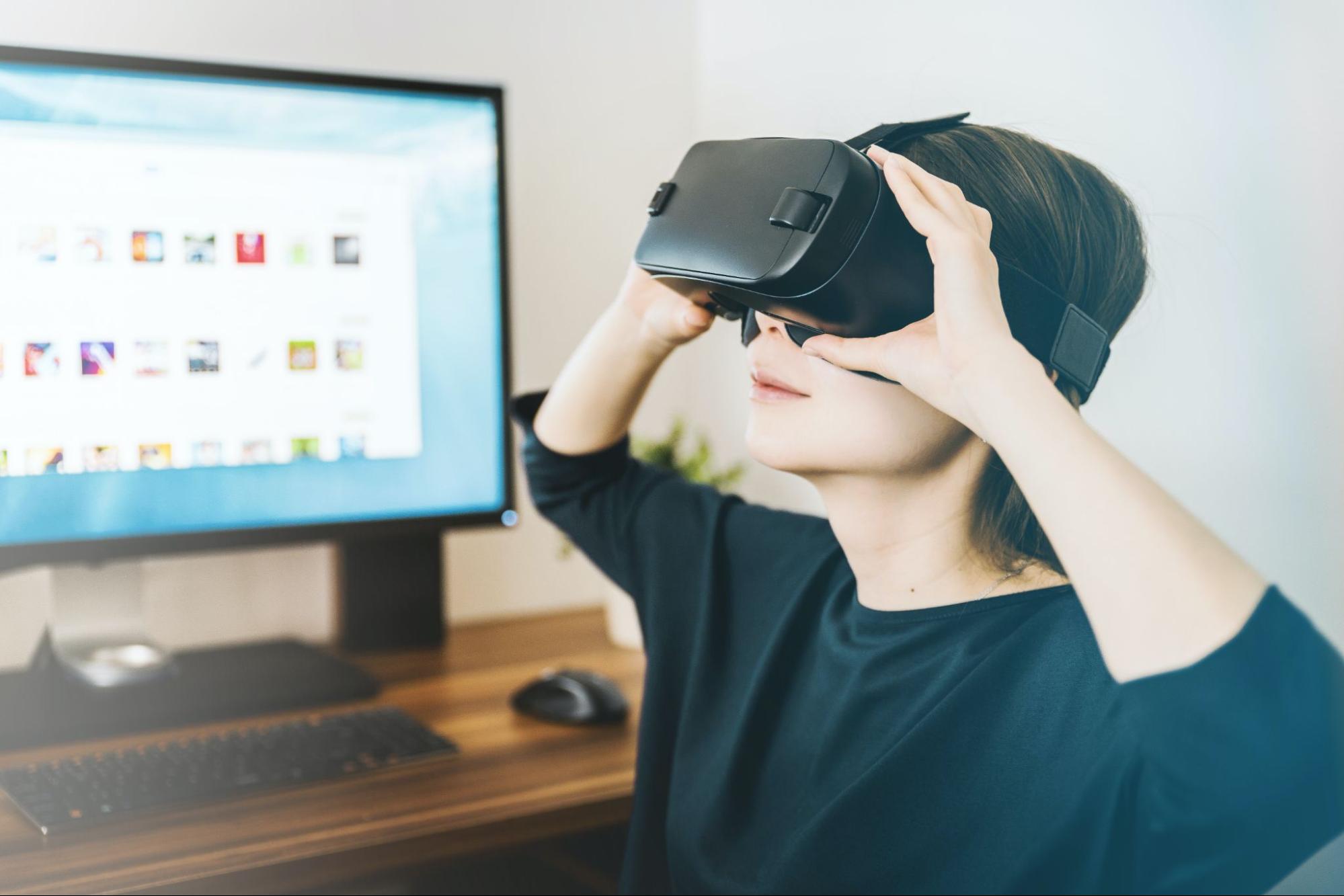 Woman wearing VR goggles for exposure therapy